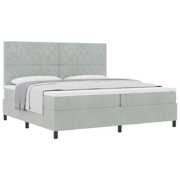 vidaXL Lit &agrave; ressorts avec matelas Gris clair 200 x 200 cm Velours