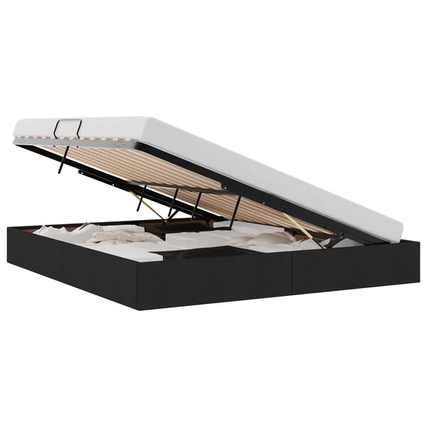 vidaXL Lit de Rangement avec t&ecirc;te de lit Noir 160 x 200 cm tissu