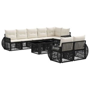 vidaXL Ensemble de canap&eacute; de jardin 9 pc Noir et blanc cr&egrave;me polyrotin