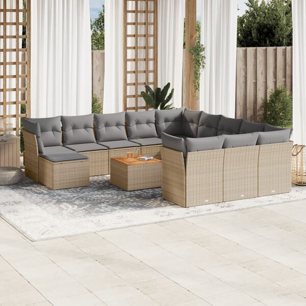 vidaXL Salon de jardin et coussins 13 pcs m&eacute;lange beige r&eacute;sine tress&eacute;e