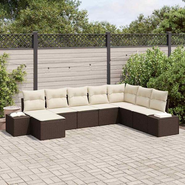 vidaXL Ensemble de canap&eacute; de jardin 8 pcs Marron et Cr&egrave;me polyrotin