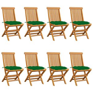 vidaXL Chaises de jardin et coussins vert lot de 8 Bois de teck massif