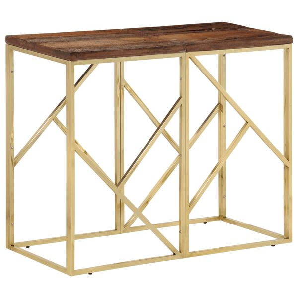 vidaXL Table console doré acier inoxydable et bois de mélèze massif