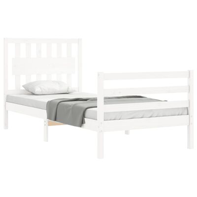 vidaXL Cadre de lit avec tête de lit blanc simple bois massif