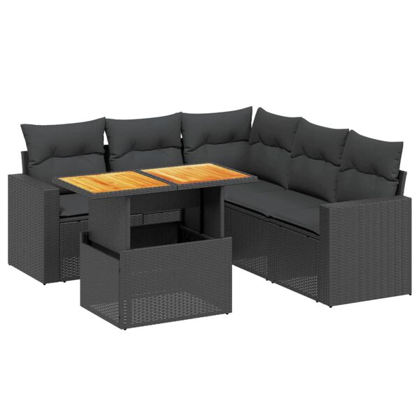 vidaXL Salon de jardin 6 pcs avec coussins noir résine tressée