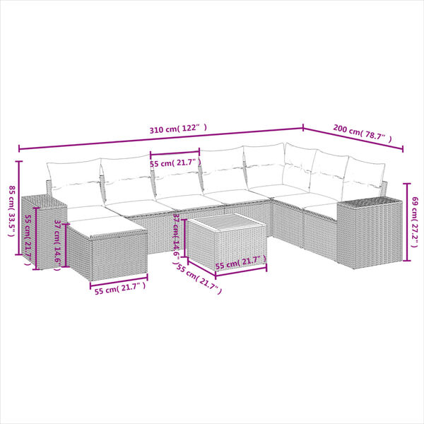 vidaXL Salon de jardin avec coussins 9 pcs beige r&eacute;sine tress&eacute;e