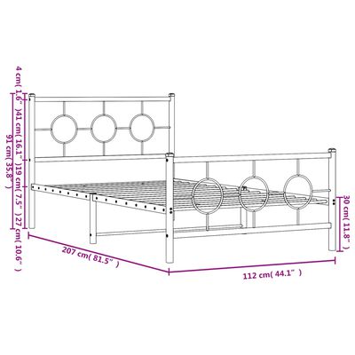 vidaXL Cadre de lit métal sans matelas et pied de lit blanc 107x203 cm