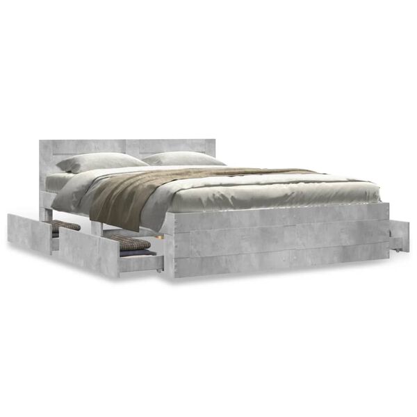vidaXL Cadre de lit et t&ecirc;te de lit sans matelas gris b&eacute;ton 140x190 cm