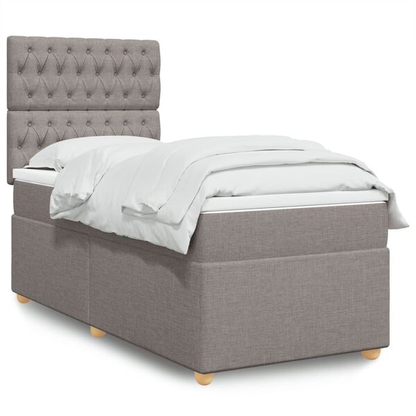 vidaXL Sommier &agrave; lattes de lit avec matelas Taupe 90x200 cm Tissu
