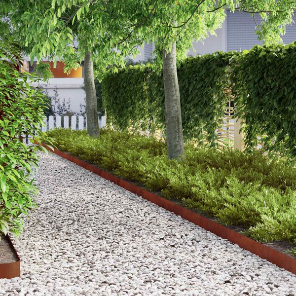 vidaXL Bordure de Pelouse 4 pcs Rouill&eacute; 450 x 0,05 x 15 cm