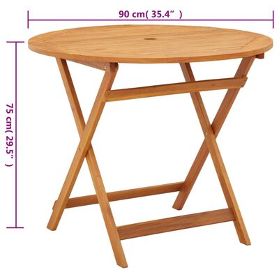 vidaXL Table de jardin pliable Ø90x75 cm Bois d'eucalyptus solide