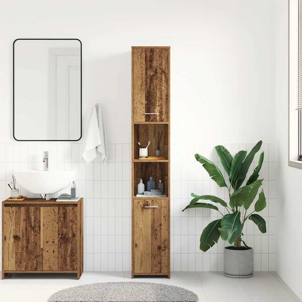 vidaXL Armoire salle de bain vieux bois 30x30x183,5 cm bois ing&eacute;nierie