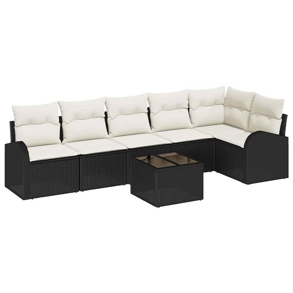 vidaXL Ensemble de canap&eacute; de jardin 7 pcs Noir et Blanc polyrotin