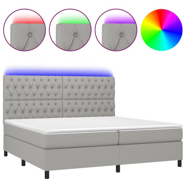 vidaXL Sommier &agrave; lattes de lit et matelas et LED Gris clair 200x200 cm