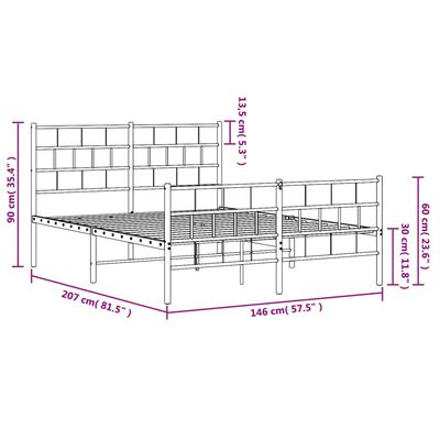 vidaXL Cadre de lit métal sans matelas et pied de lit blanc 140x200 cm