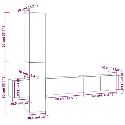 vidaXL Ensemble de meubles TV 5 pcs Chêne marron Bois d'ingénierie