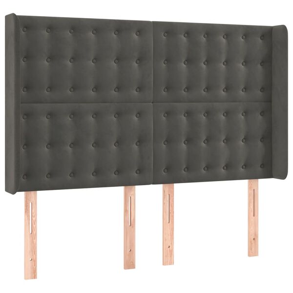 vidaXL T&ecirc;te de lit &agrave; LED Gris fonc&eacute; 147x16x118/128 cm Velours
