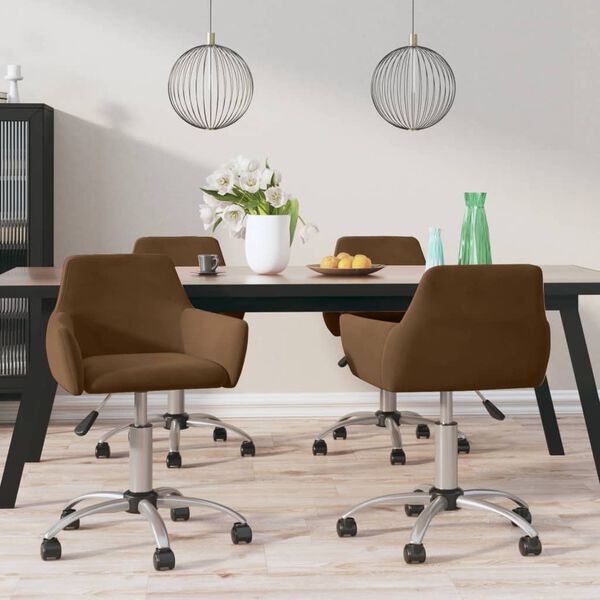 vidaXL Chaises &agrave; manger pivotantes lot de 4 Marron Velours
