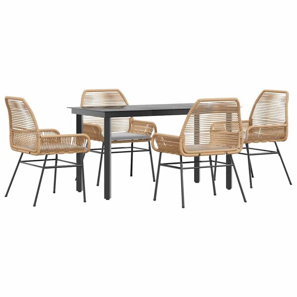 vidaXL Ensemble &agrave; manger jardin coussins 5pcs marron poly rotin verre