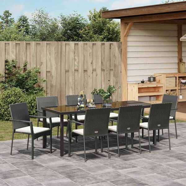 vidaXL Ensemble de salle à manger pour jardin 9 pcs Noir polyrotin