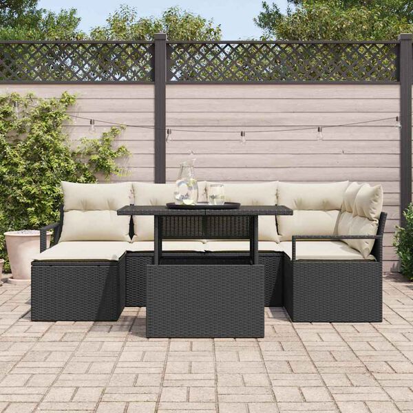 vidaXL Ensemble de canapé de jardin avec coussin 7 pcs Noir et crème
