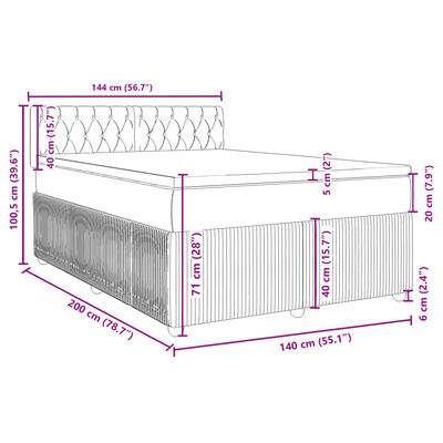 vidaXL Sommier à lattes de lit et matelas Gris clair 140x200cm Velours