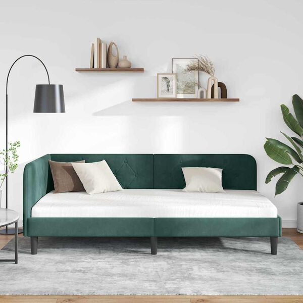 vidaXL Cadre de lit d'angle Vert fonc&eacute; 90 x 200 cm Velours