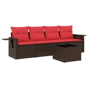 vidaXL Ensemble de canap&eacute; de jardin 5 pcs avec coussins marron r&eacute;sine tress&eacute;e
