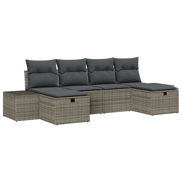 vidaXL Ensemble de canap&eacute; de jardin avec coussin 6 pcs Gris polyrotin