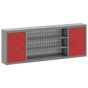 vidaXL Armoire &agrave; outils avec &eacute;tag&egrave;re Rouge et Gris 150 x 20 x 55 cm