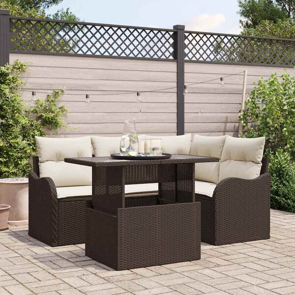 vidaXL Ensemble de canap&eacute; de jardin 5 pcs Marron Poly Rattan