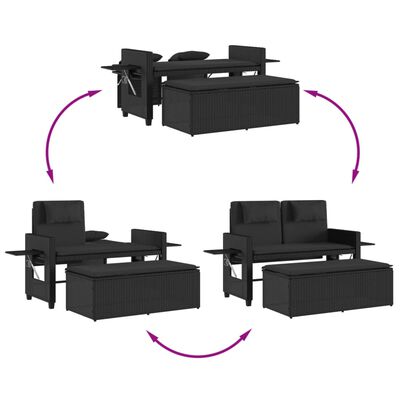 vidaXL Banc inclinable de jardin avec coussins noir résine tressée