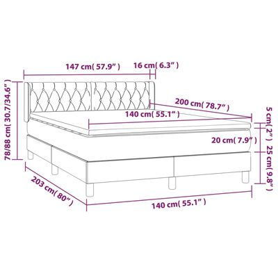 vidaXL Sommier à lattes de lit avec matelas Taupe 140x200 cm Tissu