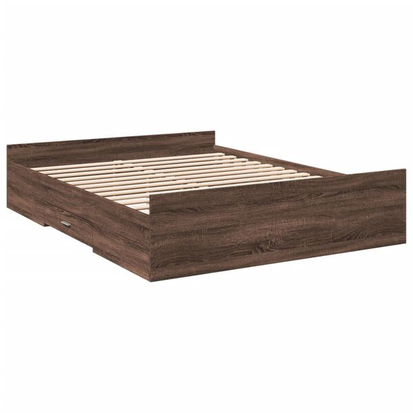 vidaXL Cadre de lit avec tiroirs sans matelas ch&ecirc;ne marron 150x200 cm