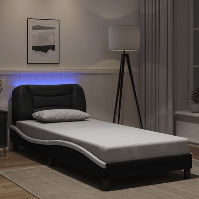 vidaXL Cadre de lit avec lumière LED noir blanc 90x190 cm similicuir