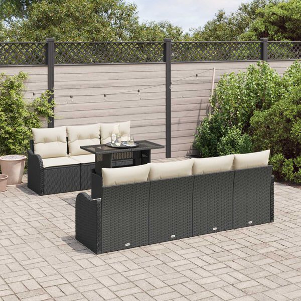 vidaXL Ensemble de canap&eacute; de jardin avec coussin 8 pcs Noir Poly rotin