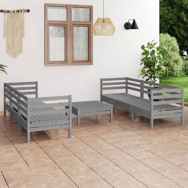vidaXL Salon de jardin 7 pcs Gris Bois de pin massif