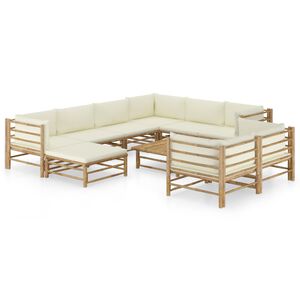 vidaXL Salon de jardin 10 pcs avec coussins blanc cr&egrave;me bambou