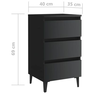 vidaXL Table de chevet avec pieds en métal Noir brillant 40x35x69 cm