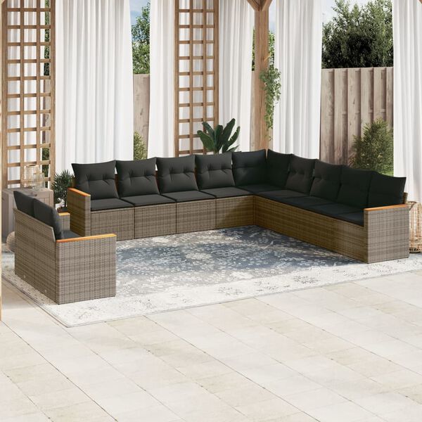 vidaXL Salon de jardin 11 pcs avec coussins gris r&eacute;sine tress&eacute;e