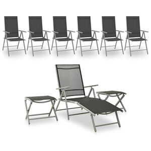vidaXL Salon de jardin 9 pcs Noir et argent&eacute;