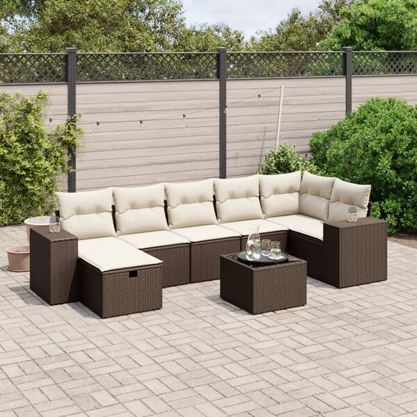 vidaXL Salon de jardin 8 pcs avec coussins marron r&eacute;sine tress&eacute;e