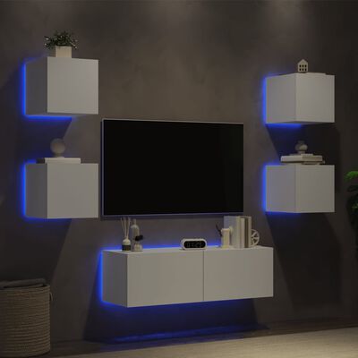 vidaXL Meuble TV muraux 5 pcs avec lumières LED blanc