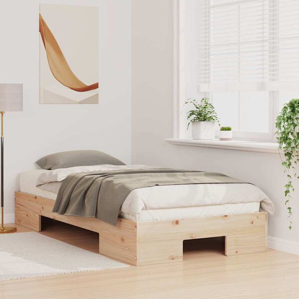 vidaXL Cadre de lit sur&eacute;lev&eacute; Marron 90 x 200 cm Bois massif en pin