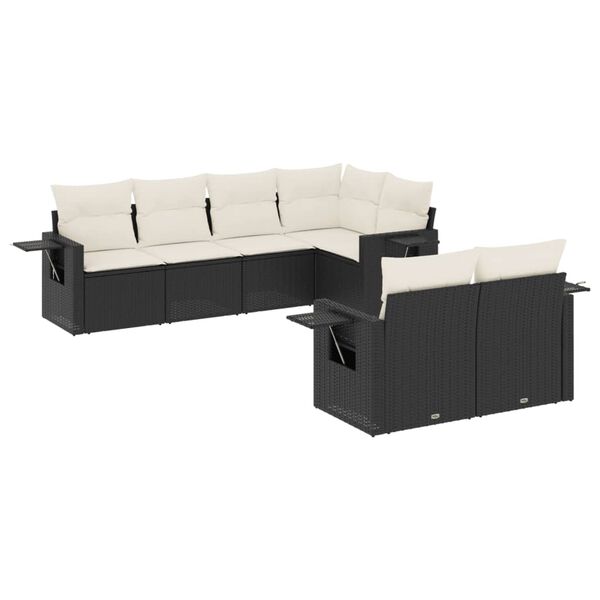 vidaXL Salon de jardin 7 pcs avec coussins noir r&eacute;sine tress&eacute;e