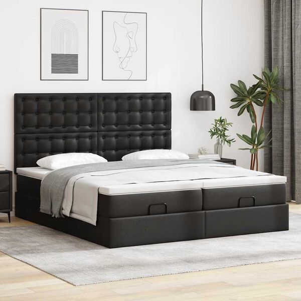 vidaXL Lit ottoman avec matelas & LED Noir 160x200cm similicuir
