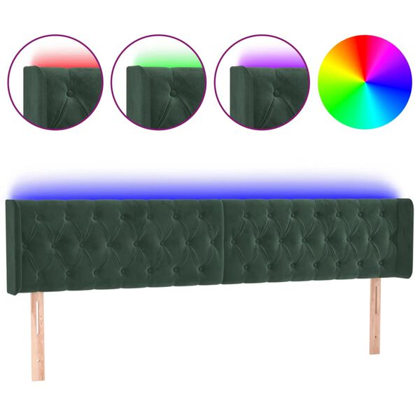 vidaXL T&ecirc;te de lit &agrave; LED Vert fonc&eacute; 203x16x78/88 cm Velours