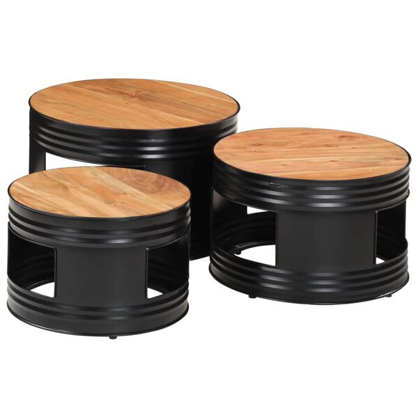 vidaXL Tables de bar forme tambour 3 pcs bois massif d'acacia