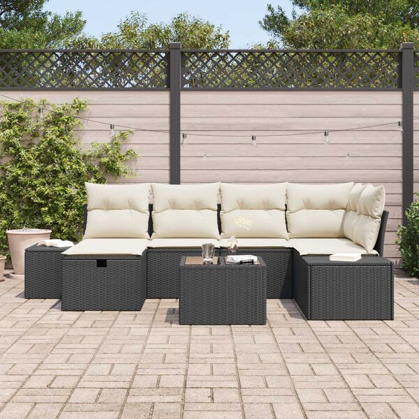 vidaXL Ensemble de canapé de jardin 7 pcs Noir 55 x 62 x 69 cm