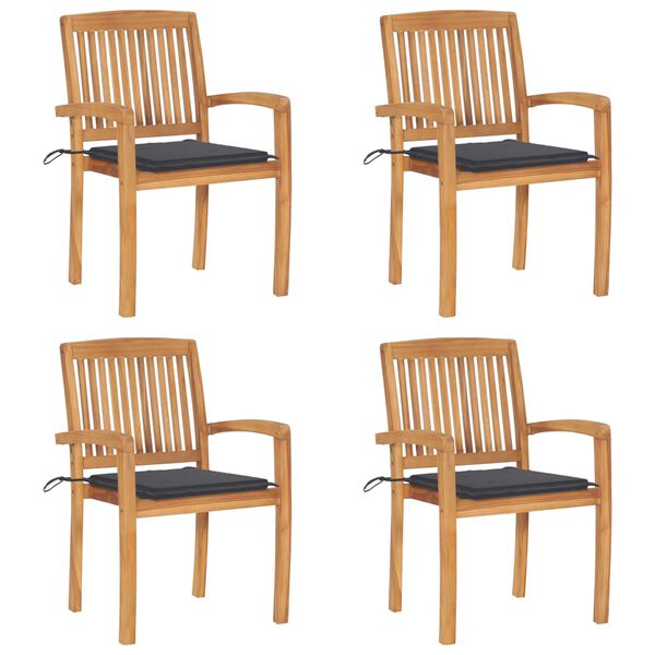 vidaXL Chaises de jardin empilables avec coussins lot de 4 Teck solide